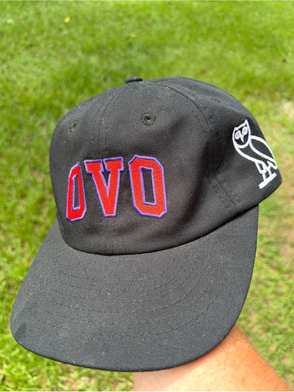 OVO Black Baseball Hat with Red and Purple Embroidered Letters